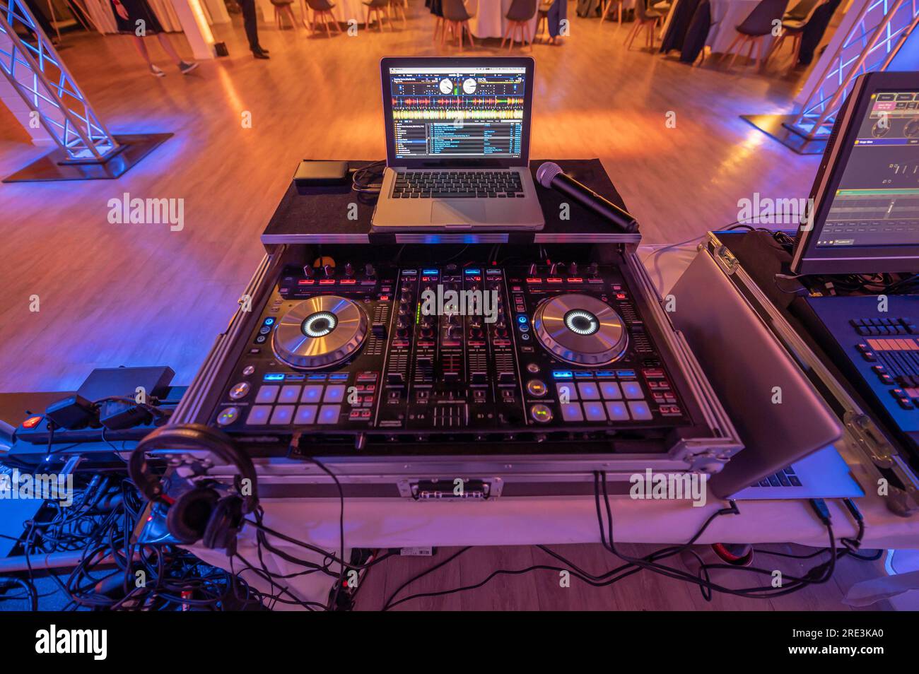 Professional DJ Equipment sound and audio mixer control panel with