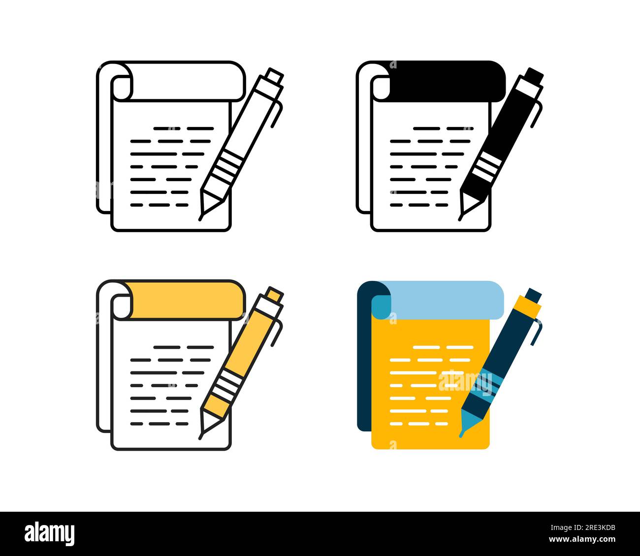note icon with pen vector design in 4 style line, glyph, duotone, and flat Stock Vector