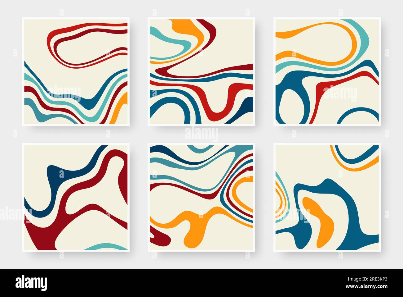 Abstract multicolored waves on a colored background, backgrounds collection. Liquid art texture set. Stock Vector
