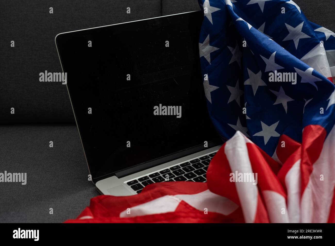 Internet and network security. Computer with binary computer code and ...