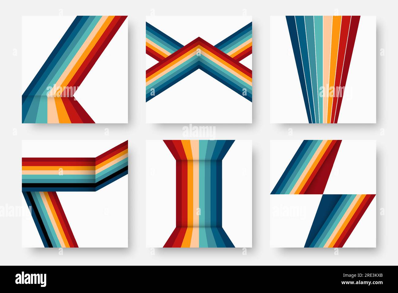Set of 60s, 70s, 80s retro banners. Colored stripes and lines.Abstract background. Stock Vector