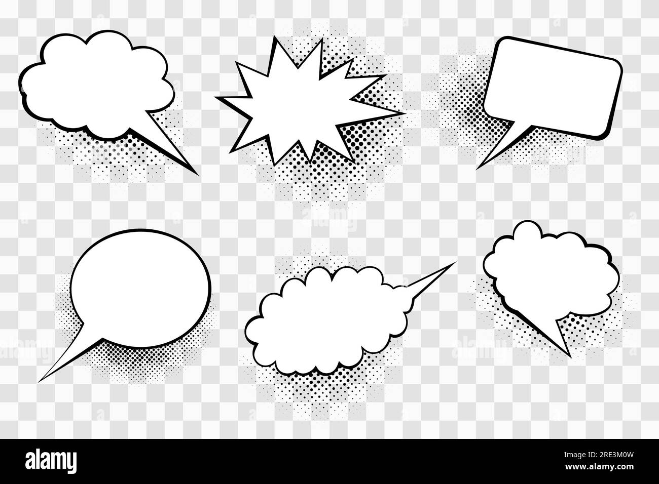 Collection of blank comic speech bubbles with halftone shadows.Pop art ...