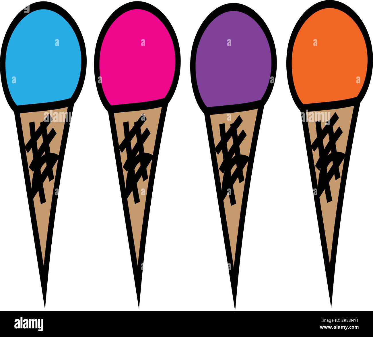 A set of four colorful sorbet - sherbert - ice cream - frozen yogurt cones in vector Stock Vector