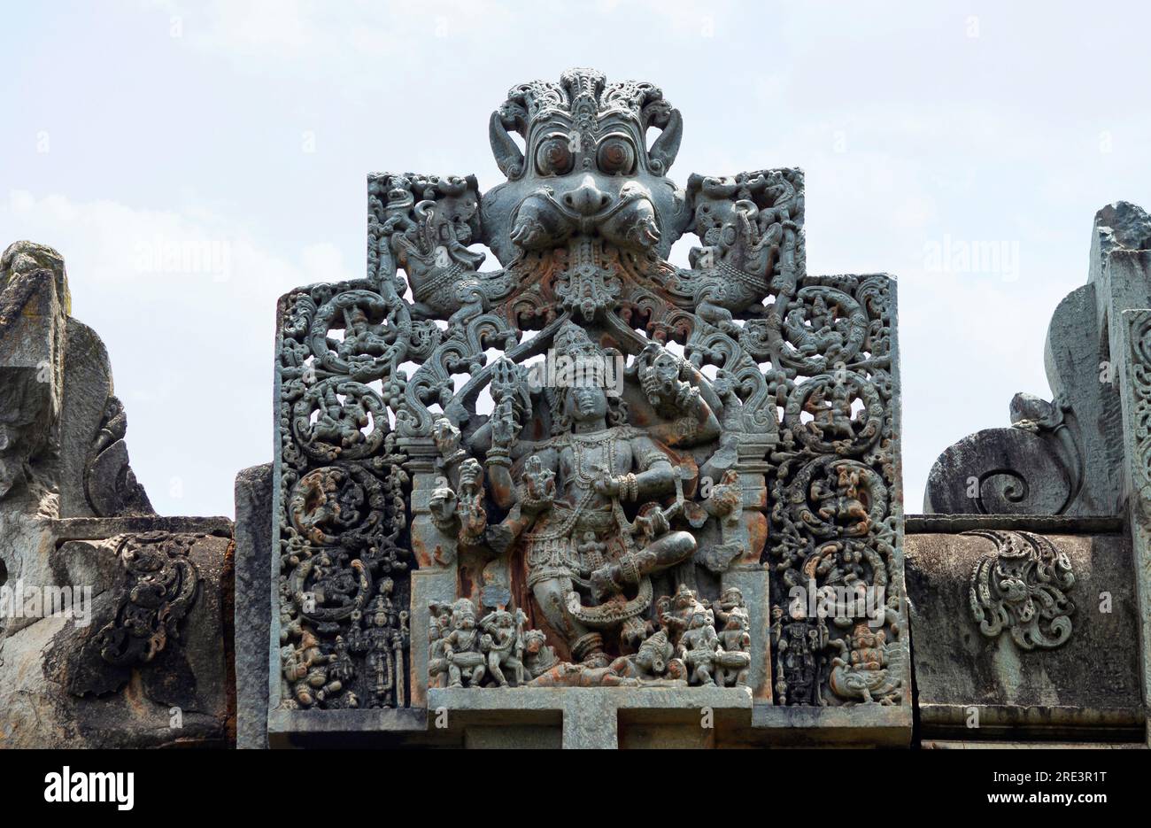 Carving Sculpture of Lord Called Aghoreshwara on the Complex of Chandramauleshwara Temple, Unkal, Hubli, Karnataka, India Stock Photo