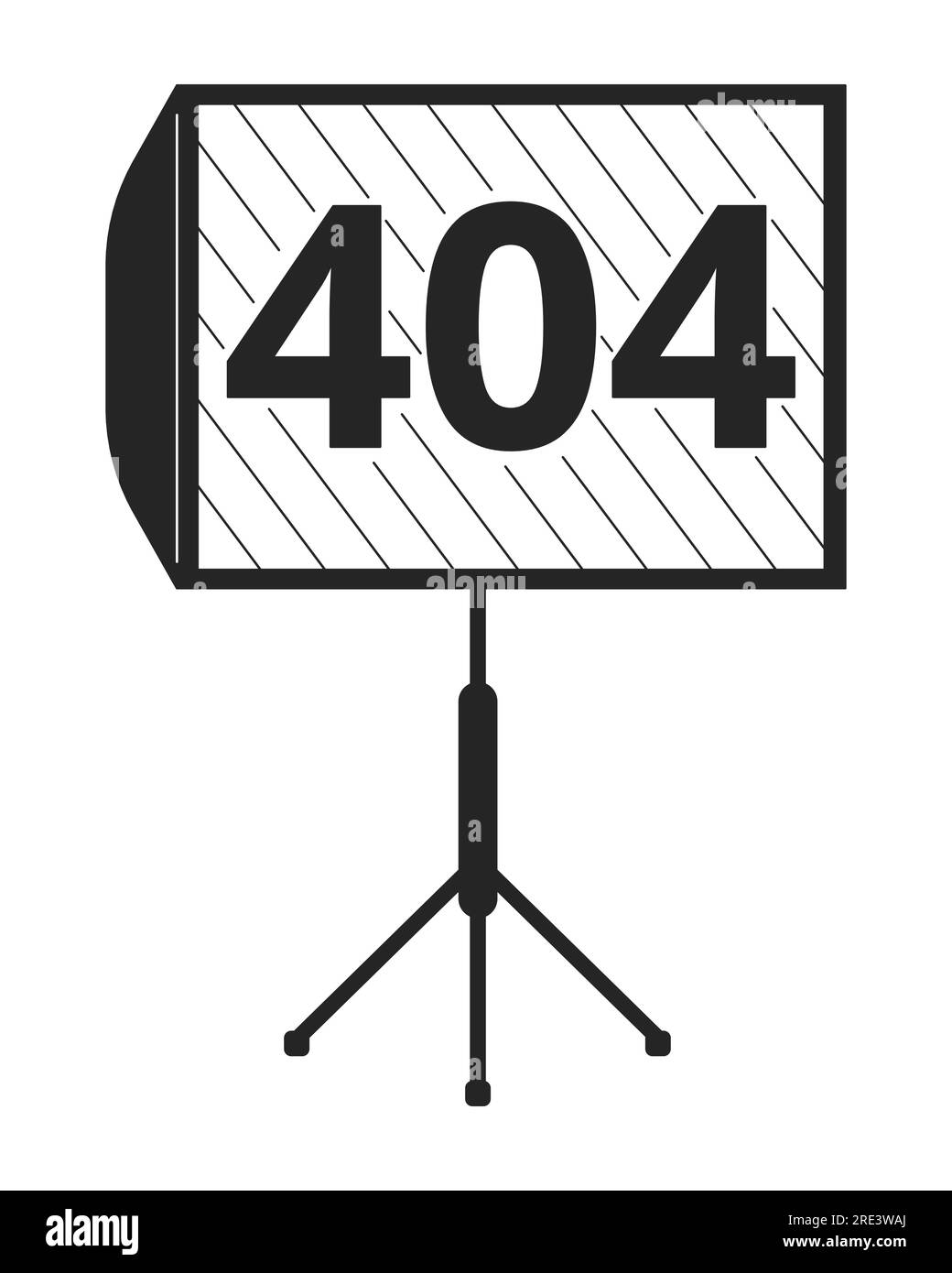 LED panel with tripod black white error 404 flash message. Empty state ui design Stock Vector