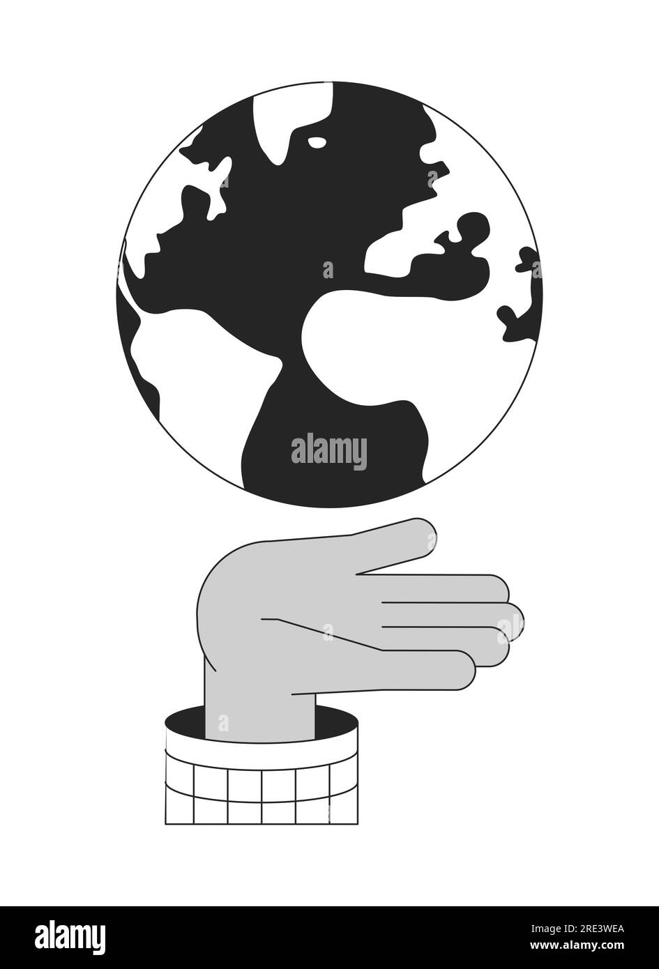 Planet on hand flat monochrome isolated vector object Stock Vector