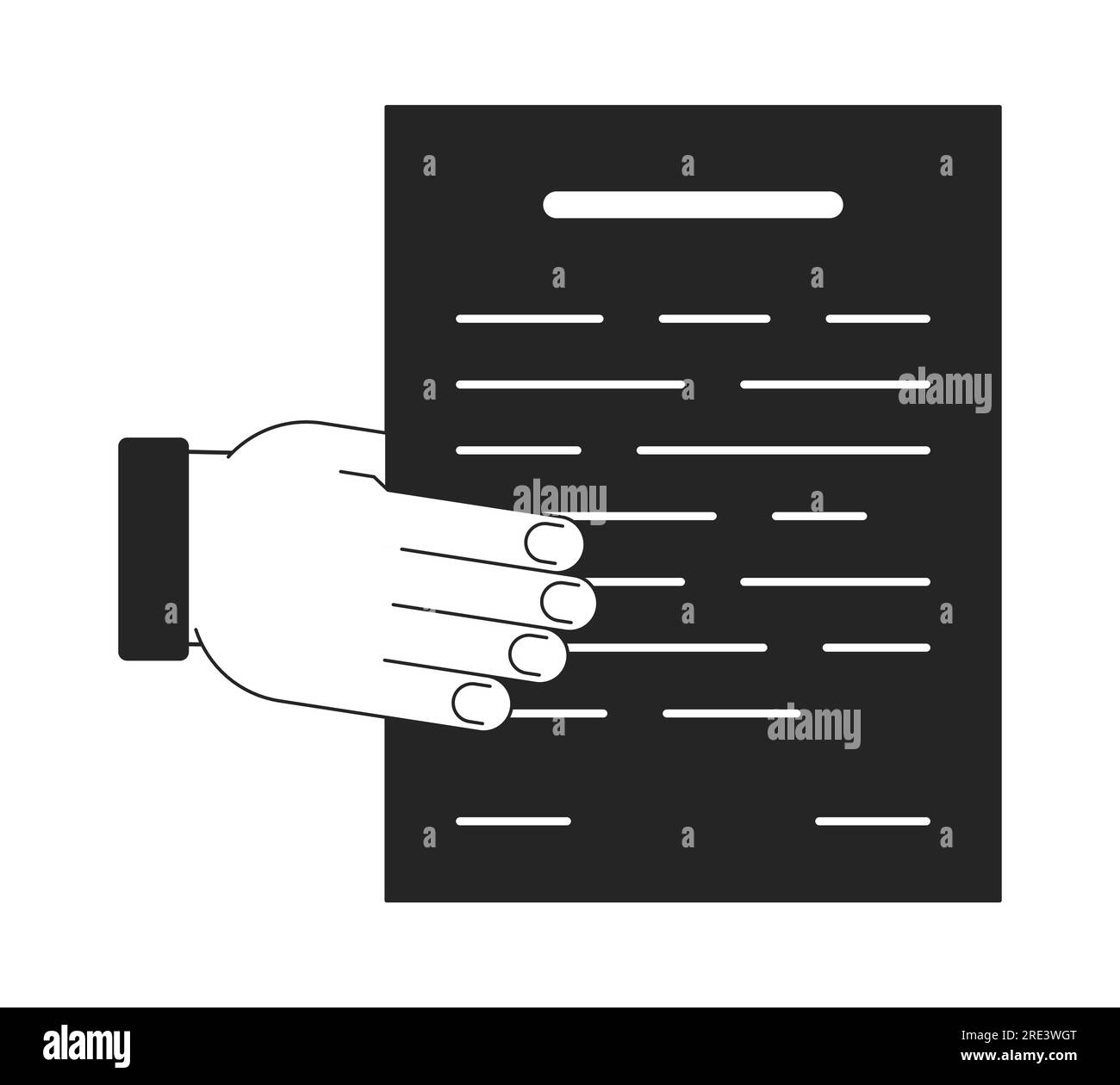 Hand gives paper blank flat monochrome isolated vector object Stock Vector