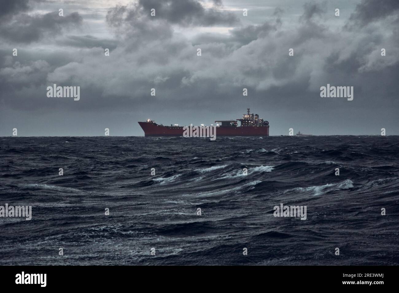 Oil tanker, FPSO on the storm weather on the horizon in the North Sea