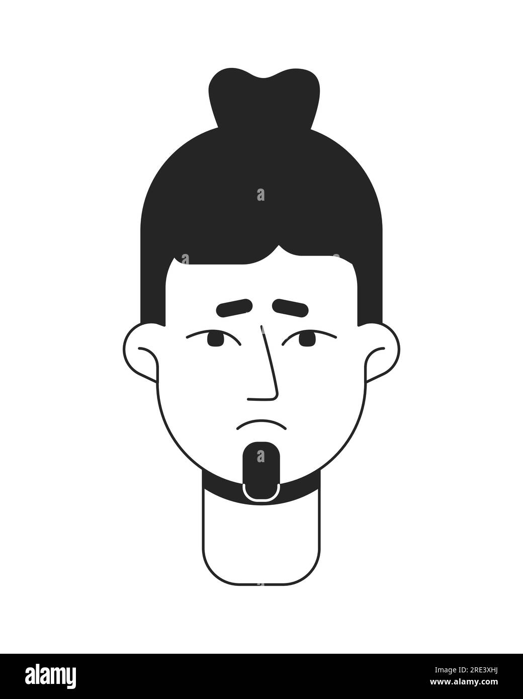 Sorrowful asian guy monochrome flat linear character head Stock Vector