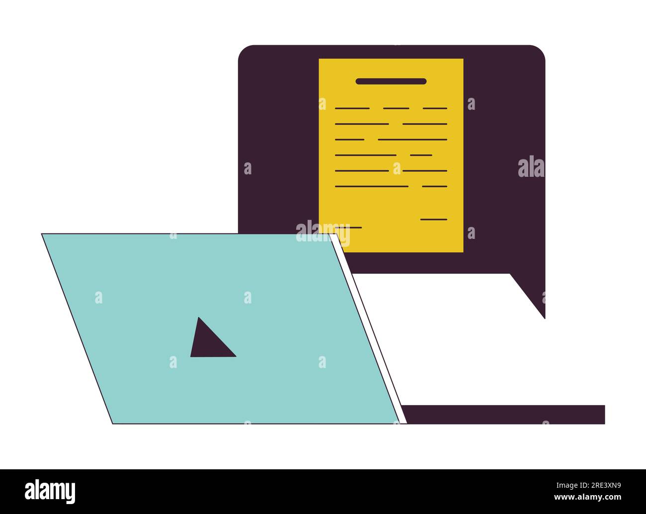 Notification message on laptop flat line color isolated vector object Stock Vector