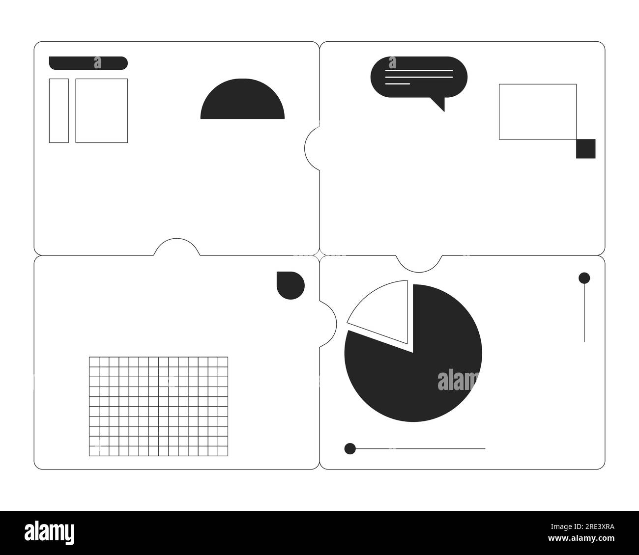 4 puzzle piece presentation slides flat monochrome isolated vector object Stock Vector