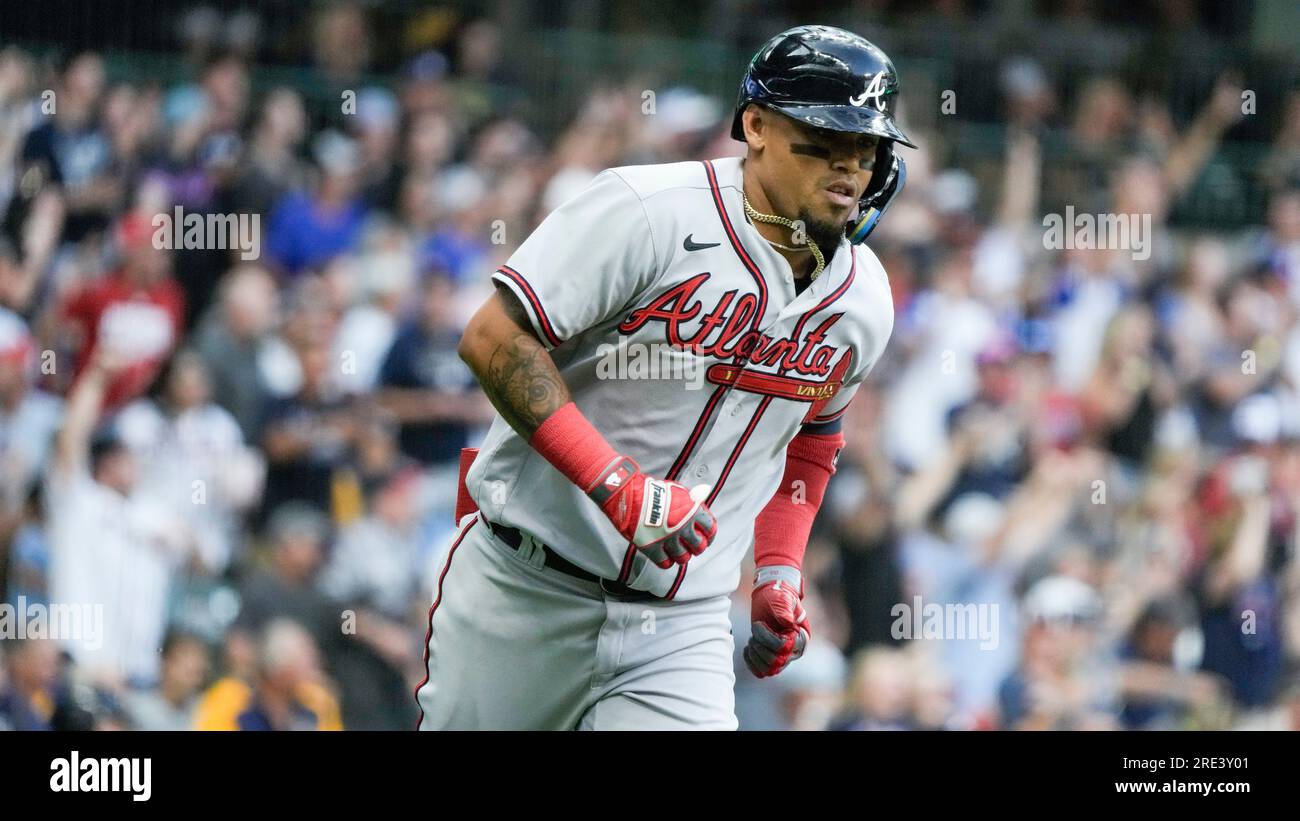 March 15, 2023, North Port FL USA; Atlanta Braves second baseman Orlando  Arcia (11) heads to the dugout during an MLB spring training game against  the Stock Photo - Alamy