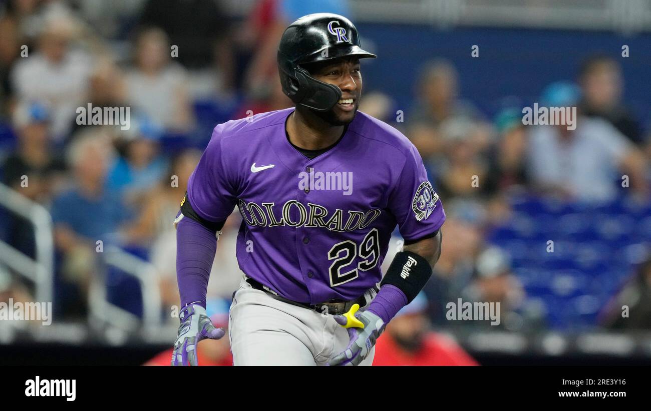 Colorado Rockies left fielder Jurickson Profar (29) in the second inning of  a baseball game Tuesday, June 27, 2023, in Denver. (AP Photo/David  Zalubowski Stock Photo - Alamy