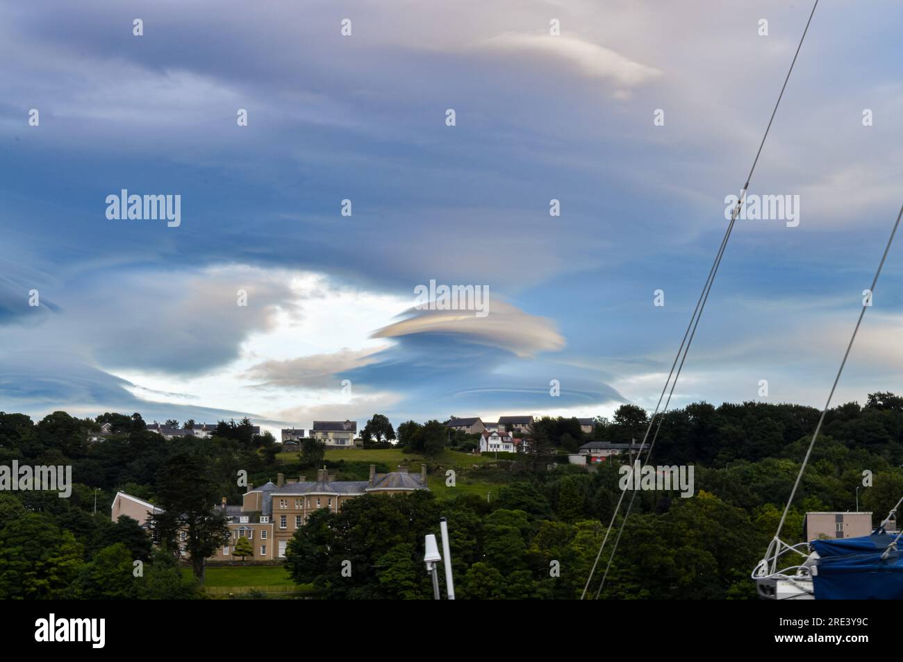 Ufo type of cloud, Menai Bridge, Wales Stock Photo