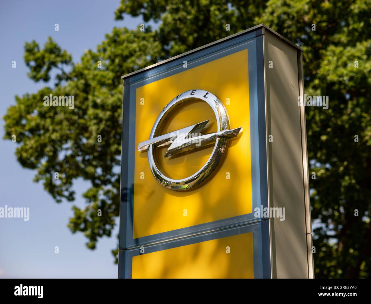 Opel logo sign at a car dealer and service point. The German automobile  manufacturer is part of the Stellantis group and has a long history Stock  Photo - Alamy
