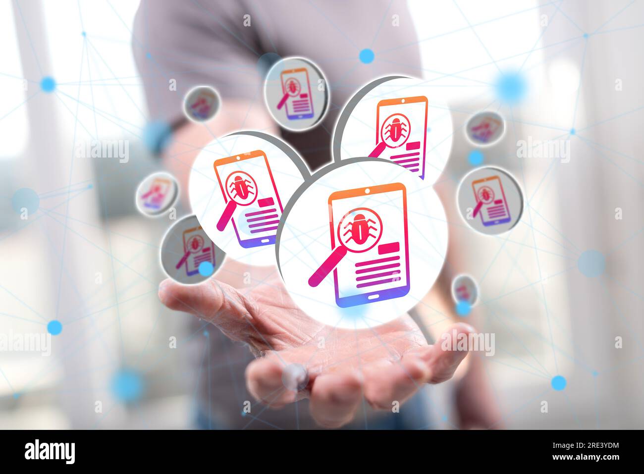 Software testing concept above the hand of a man in background Stock Photo
