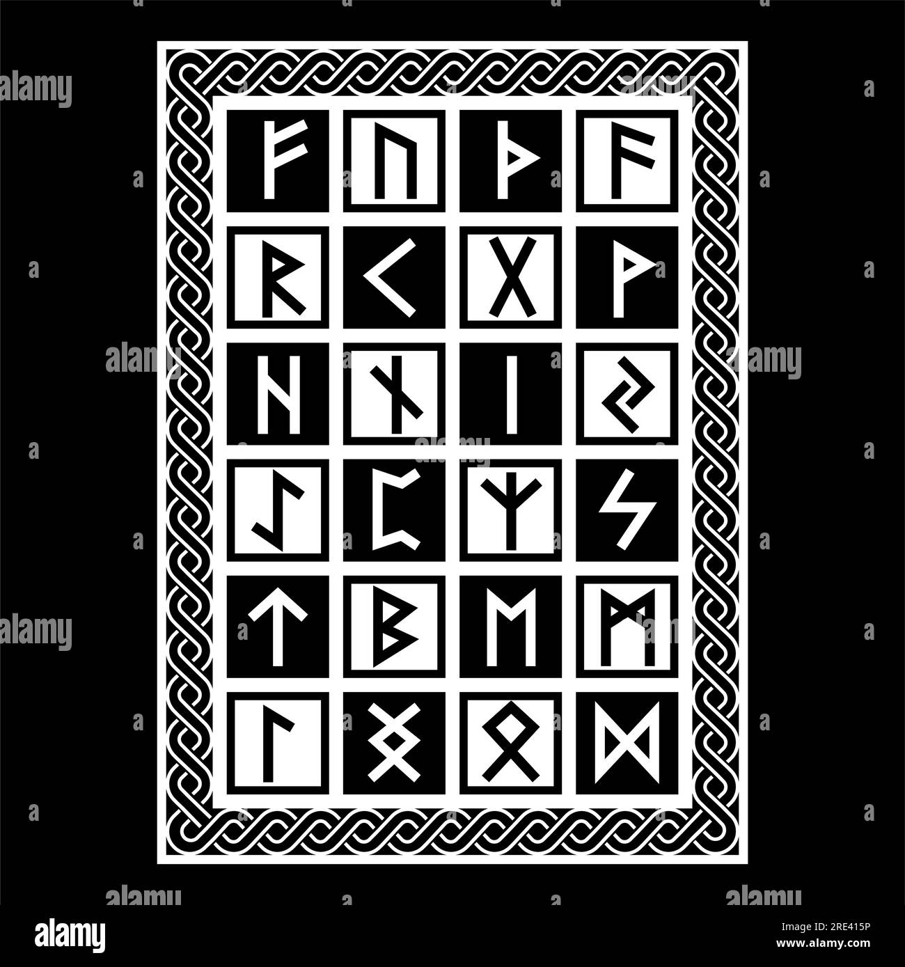 Ancient Scandinavian design. Viking runic alphabet. Drawn in Old Norse Celtic vintage style Stock Vector