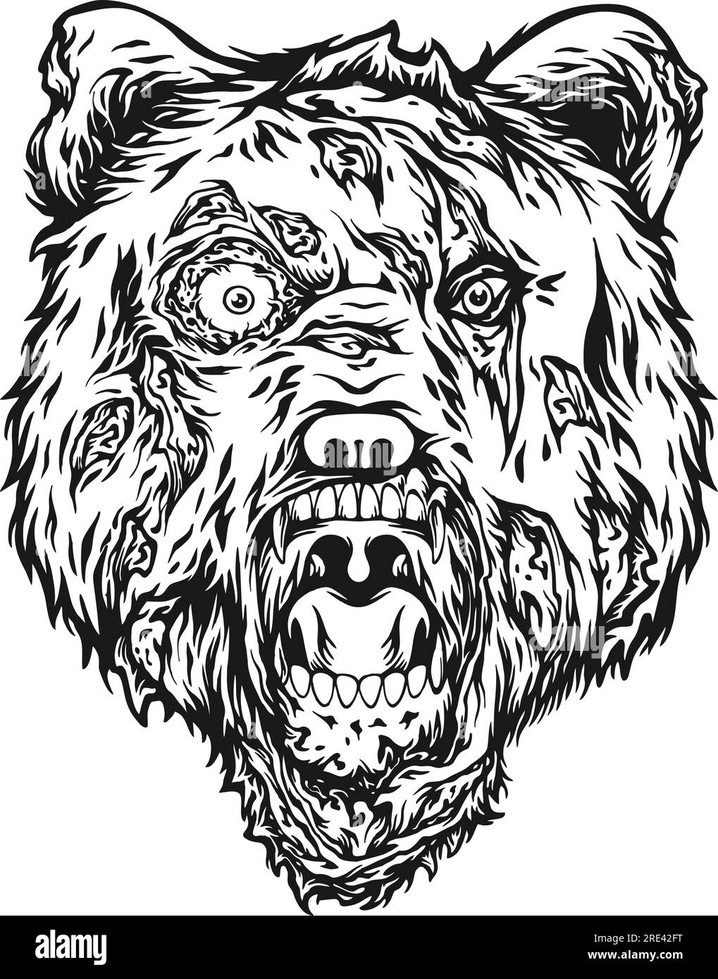 Mysterious horror zombie head bear monster outline vector illustrations for your work logo, merchandise t-shirt, stickers and label designs, poster, g Stock Vector