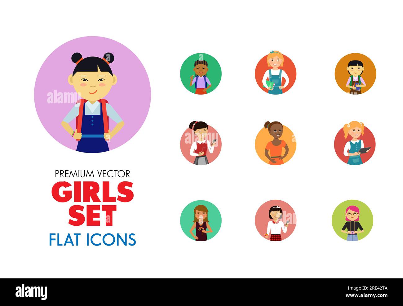 Girls Icons Set Stock Vector