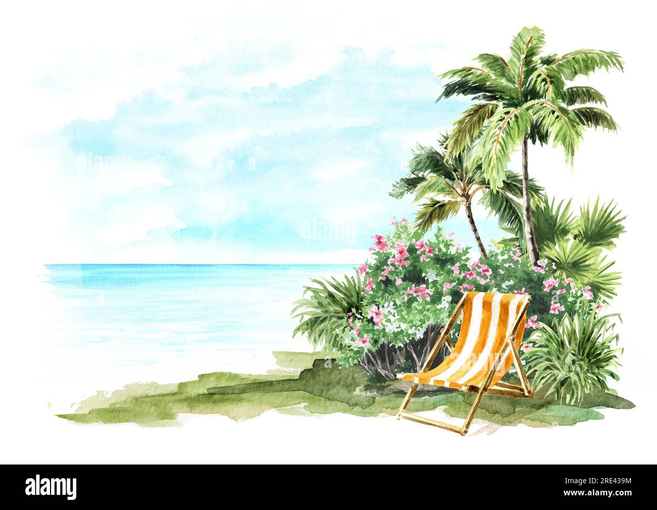 Beach chair near the sea. Summer vacation concept. Hand drawn ...