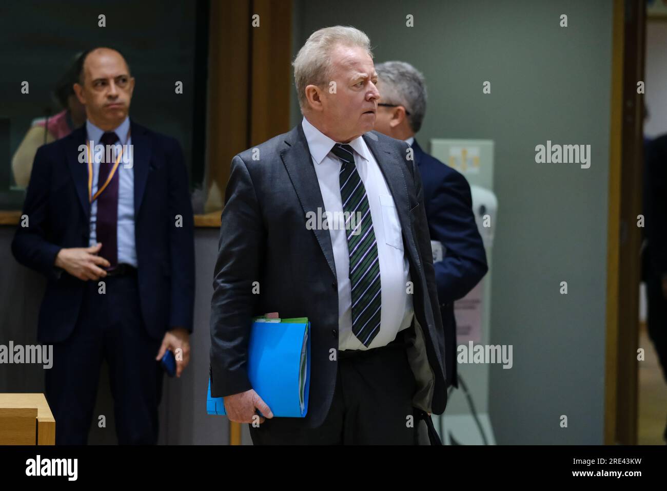 Brussels, Belgium. 25th July, 2023. EU Commissioner Janusz Wojciechowski arrives to attend in an European Council of Agriculture and Fisheries Council in Brussels, Belgium on July 25, 2023. Credit: ALEXANDROS MICHAILIDIS/Alamy Live News Stock Photo