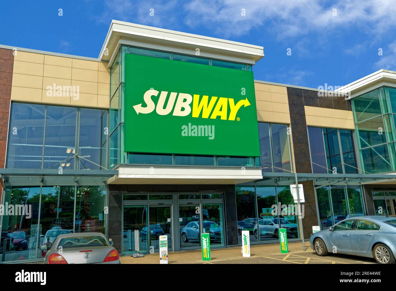 Large Subway fast food outlet at Warrington, England. Stock Photo