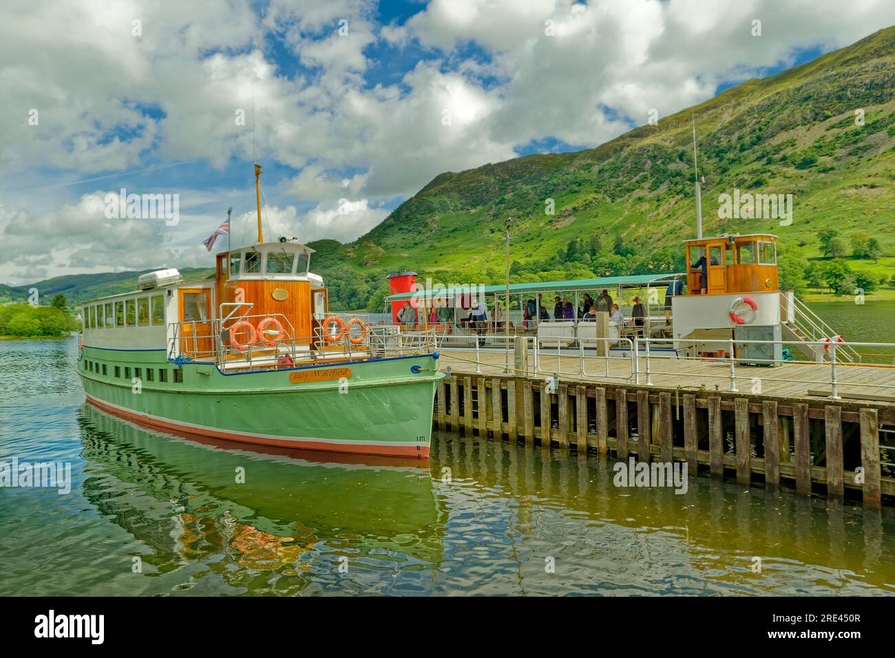 Ullswater cruise boat 'Lady Wakefield' at Glenridding Pier on Ullswater, Cumbria in England. Stock Photo