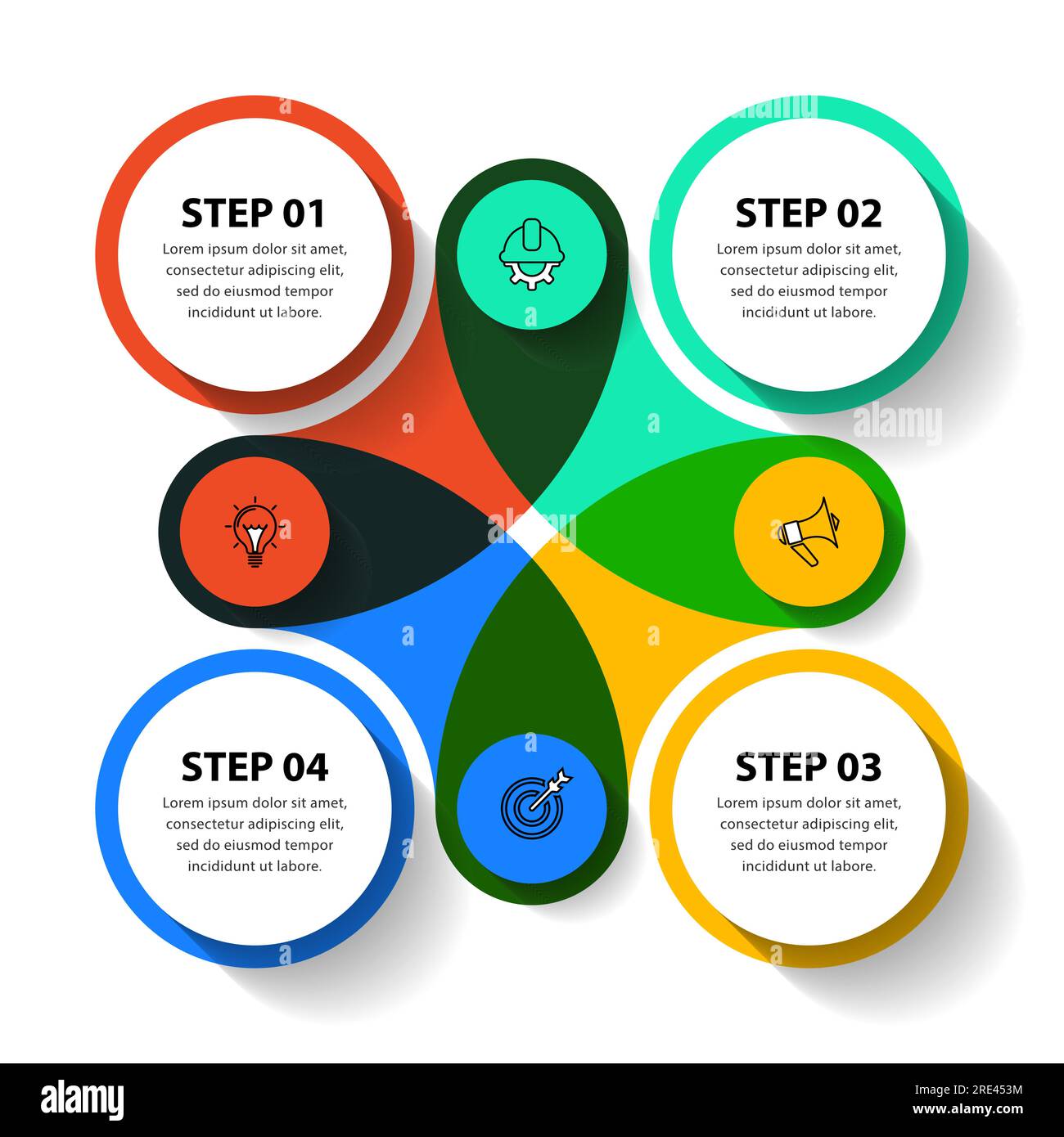 Infographic template with icons and 4 options or steps. Abstract circle ...