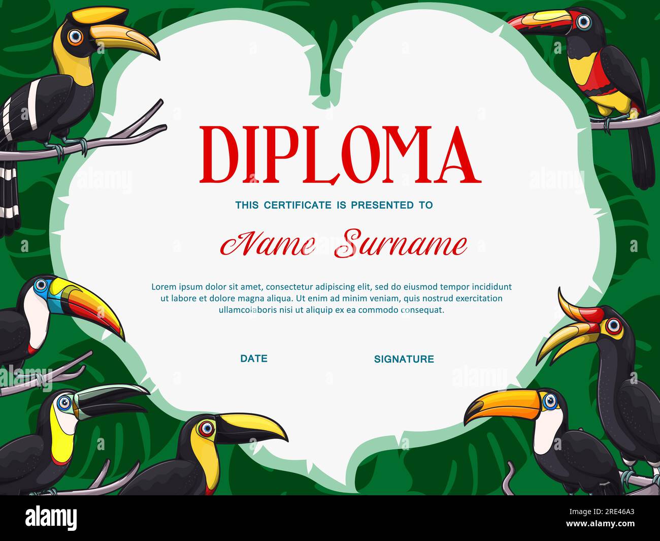 Certificate diploma vector template of kid education with frame border