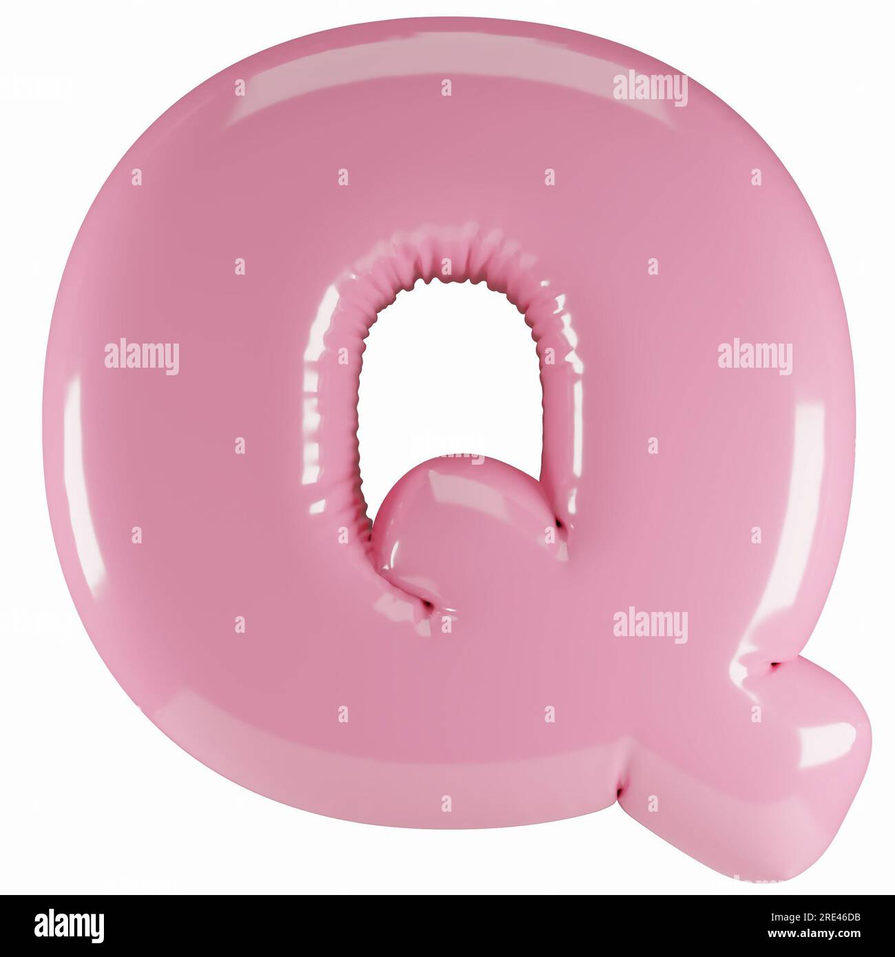Inflated glossy pink letter Q uppercase illustration. 3D render of latex bubble font with glint. Graphic type, typography, ABC clipart, alphabet Stock Photo