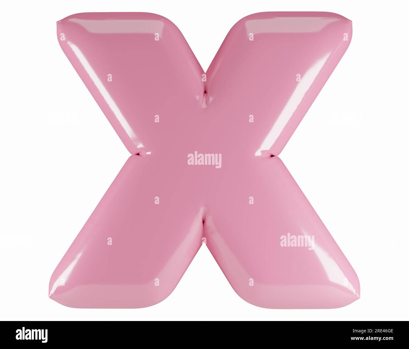 Inflated glossy pink letter X uppercase illustration. 3D render of latex bubble font with glint