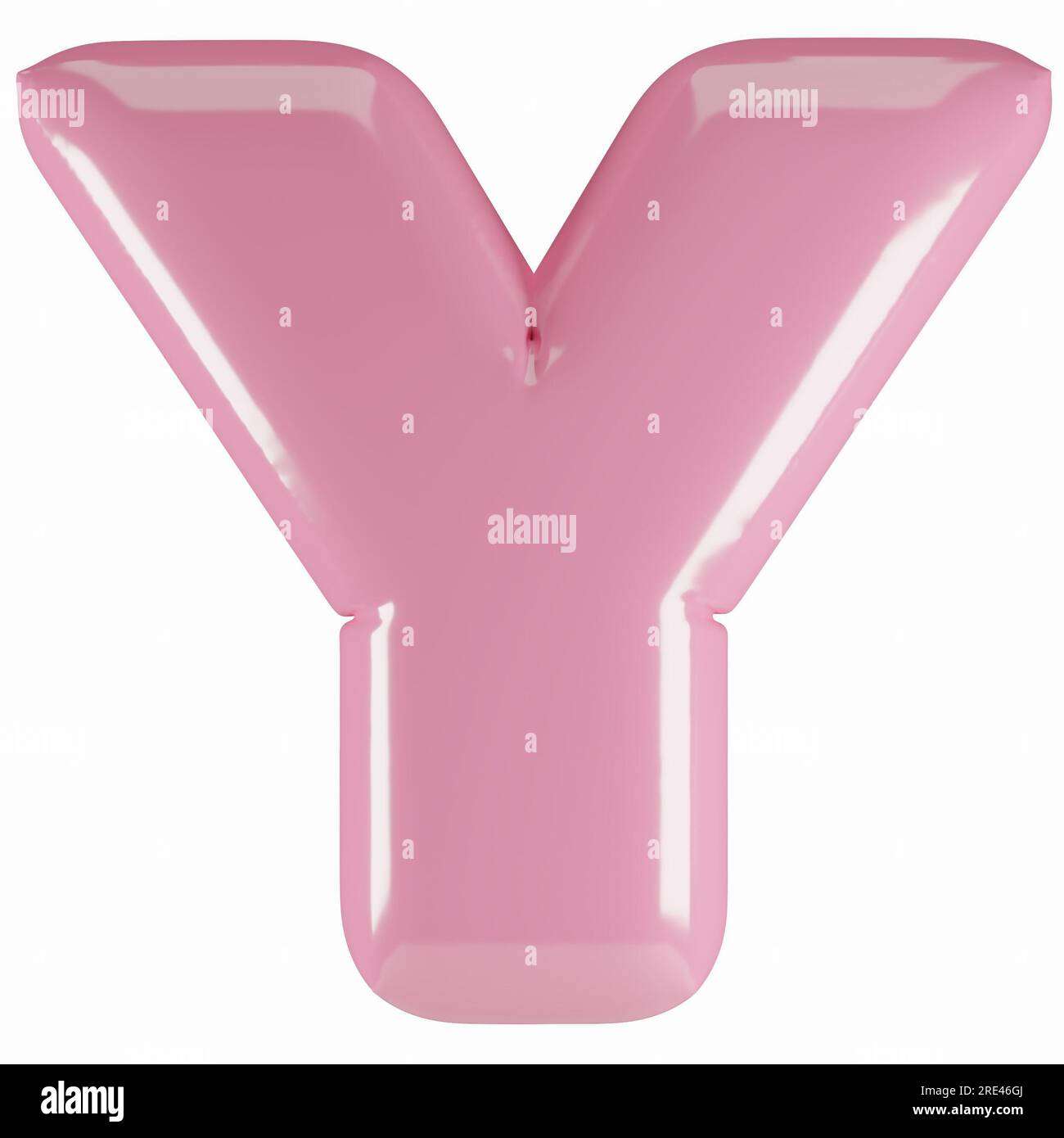 Inflated glossy pink letter Y uppercase illustration. 3D render of