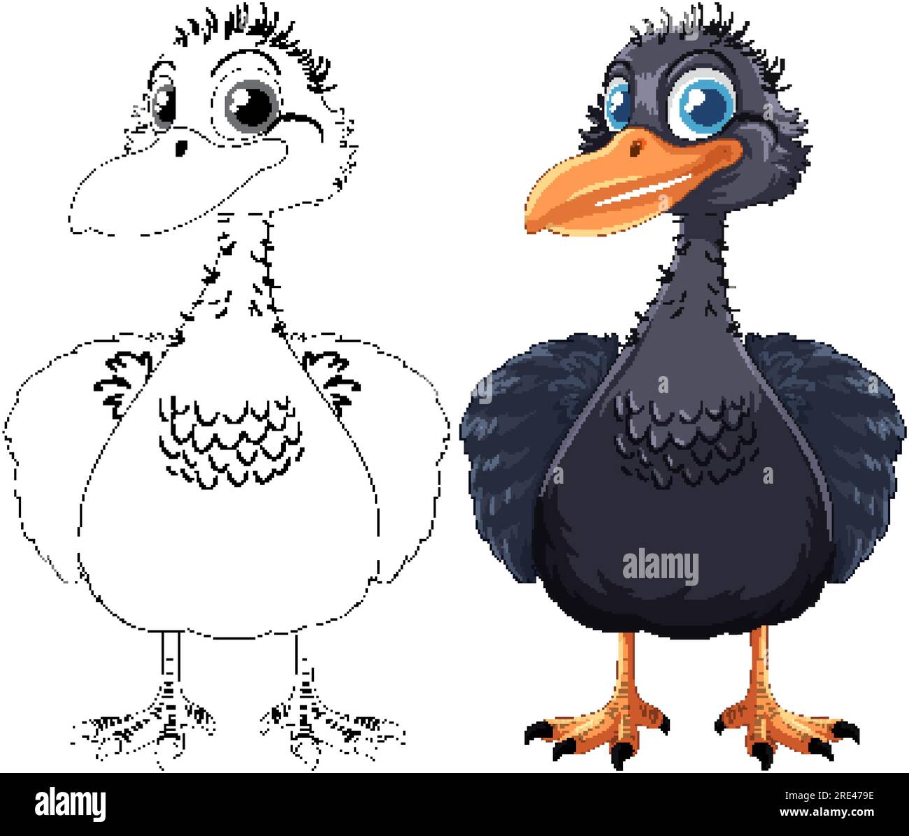 Outline of a cute emu bird cartoon for colouring pages, isolated on ...