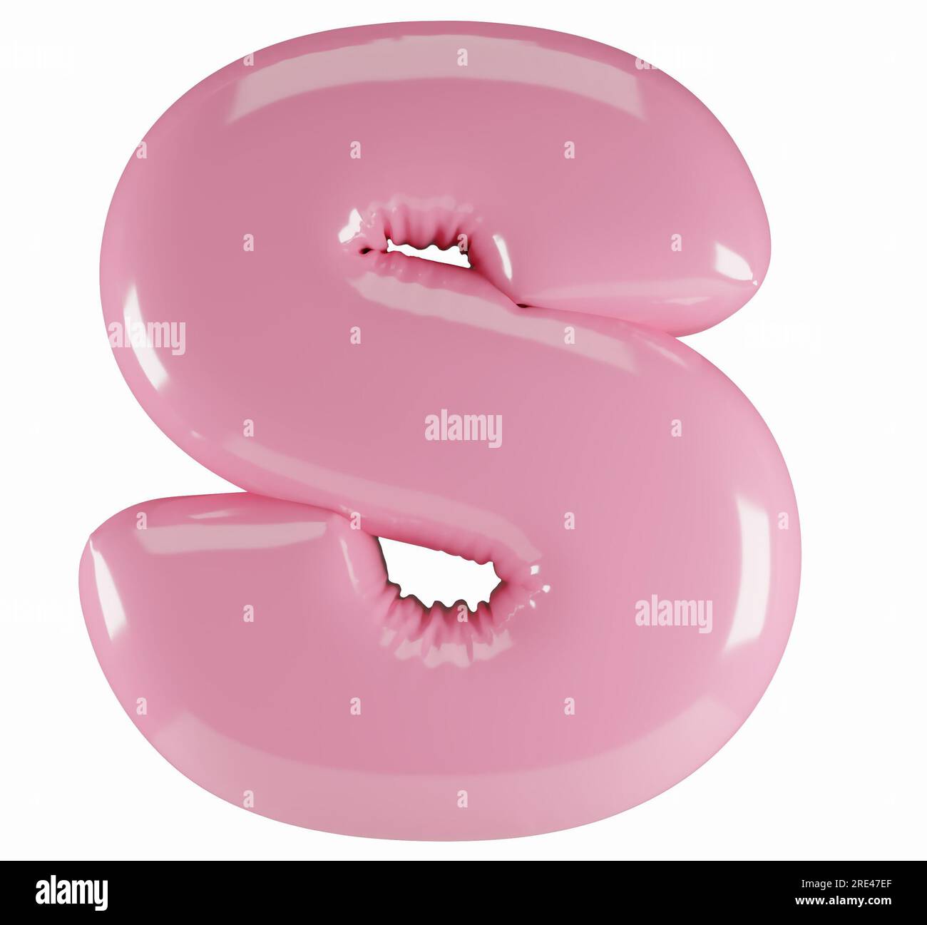 Inflated glossy pink letter S uppercase illustration. 3D render of latex bubble font with glint. Graphic type, typography, ABC clipart, alphabet Stock Photo