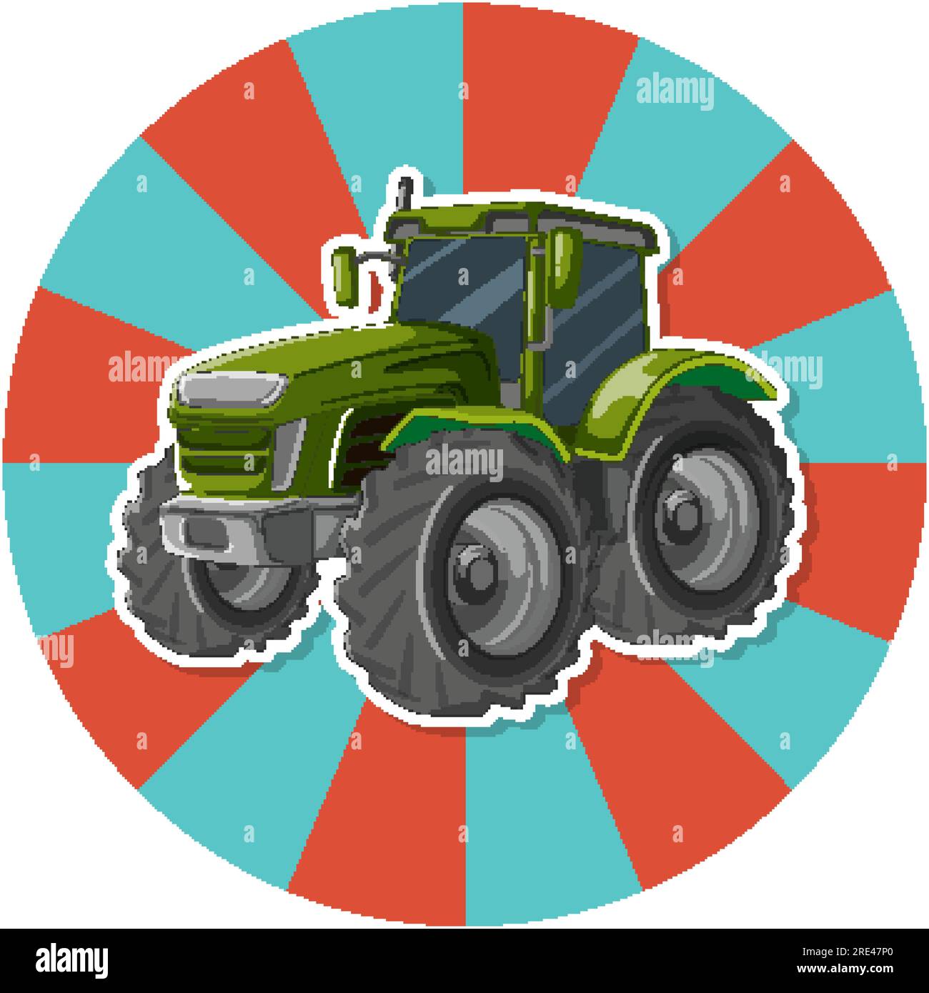 A vector cartoon illustration of a green tractor with a comic background Stock Vector Image