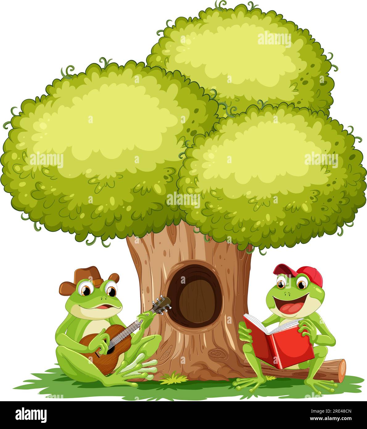 Frogs Sitting Under Tree Illustration Stock Vector Image & Art - Alamy