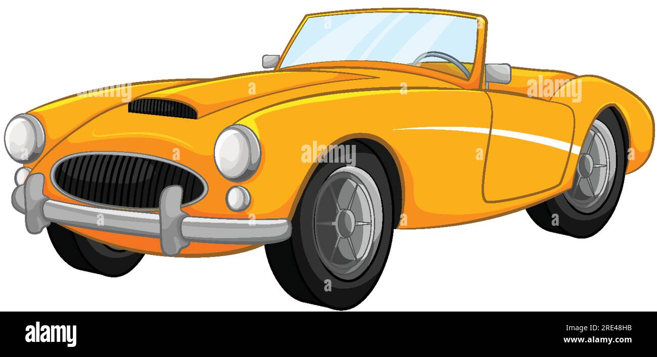 A cartoon illustration of a vintage yellow convertible car isolated on ...