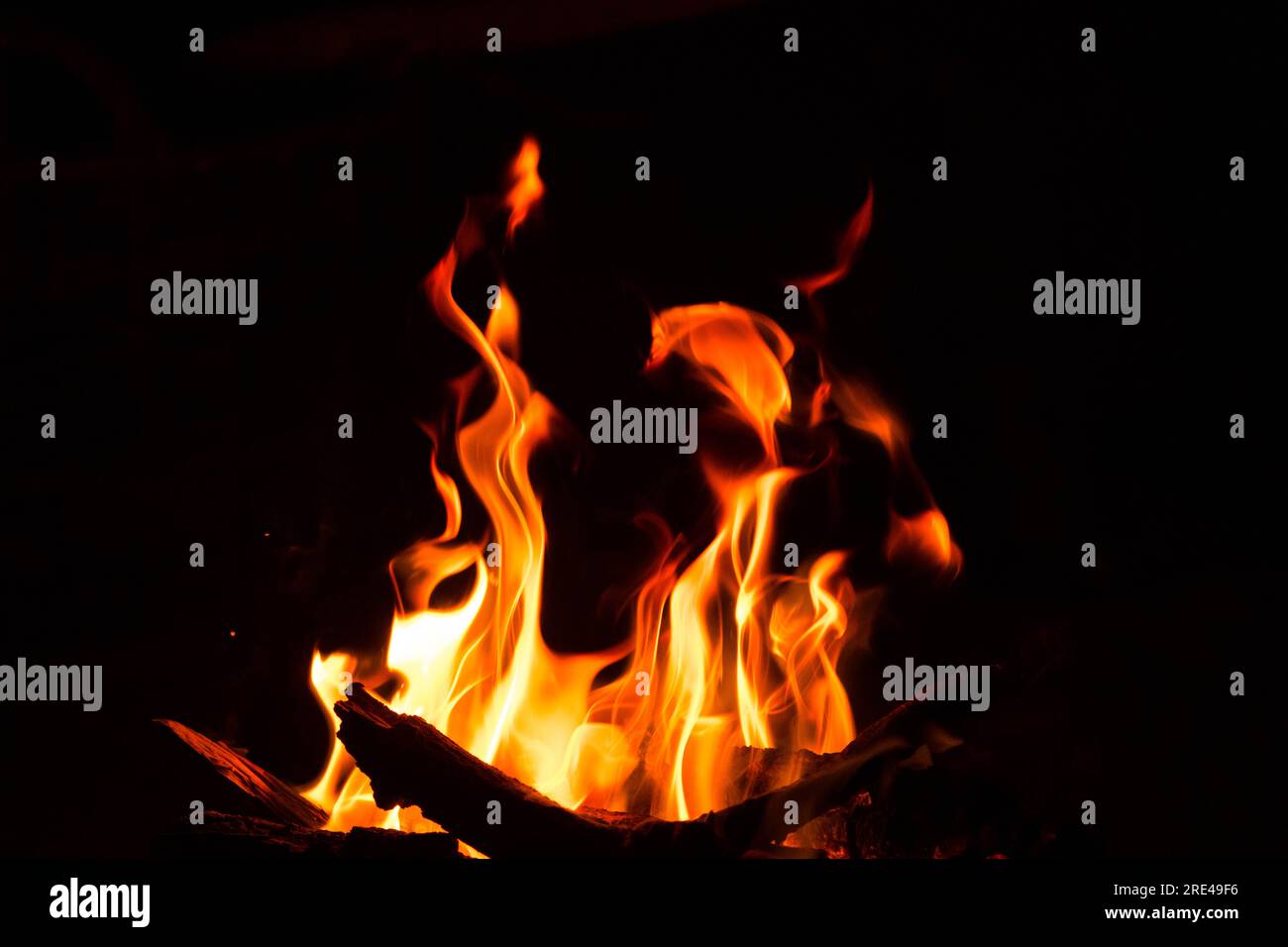 fire flames isolated on black background - Stock Photo