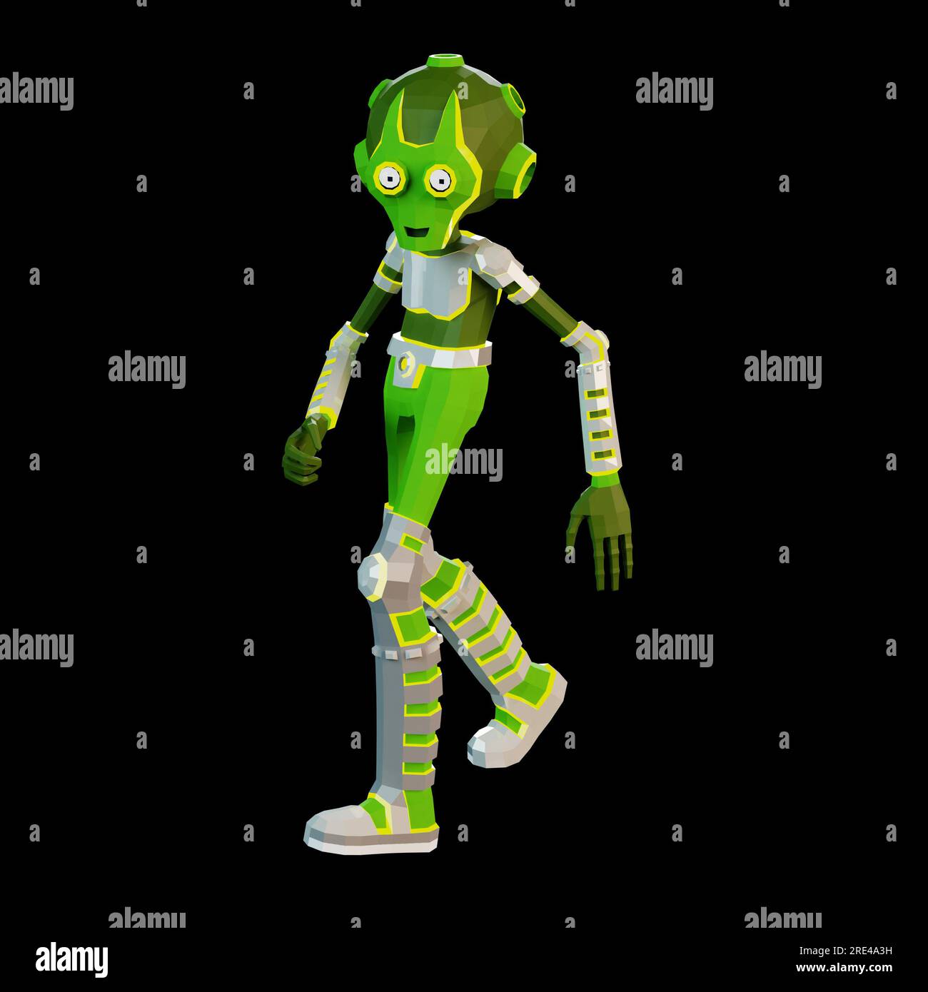 A 3D green walking alien Stock Photo