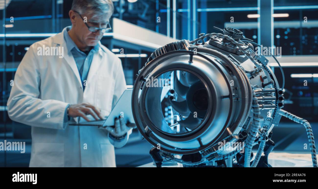 Middle Aged Industrial Turbine Specialist Working on an Innovative ...