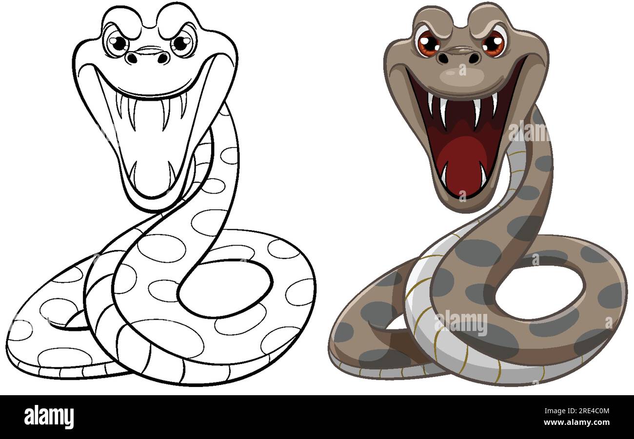 A vector cartoon illustration of a python snake with scales and its ...