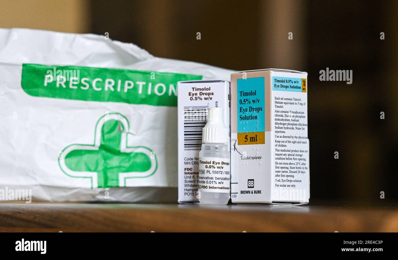 Prescription Timolol eye drops for treatment of high pressure inside
