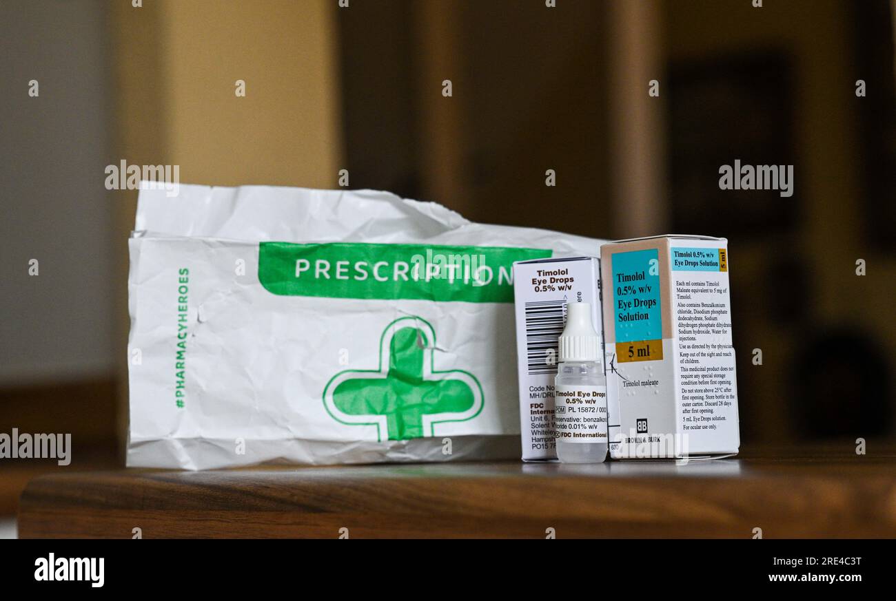 Prescription Timolol eye drops for treatment of high pressure inside