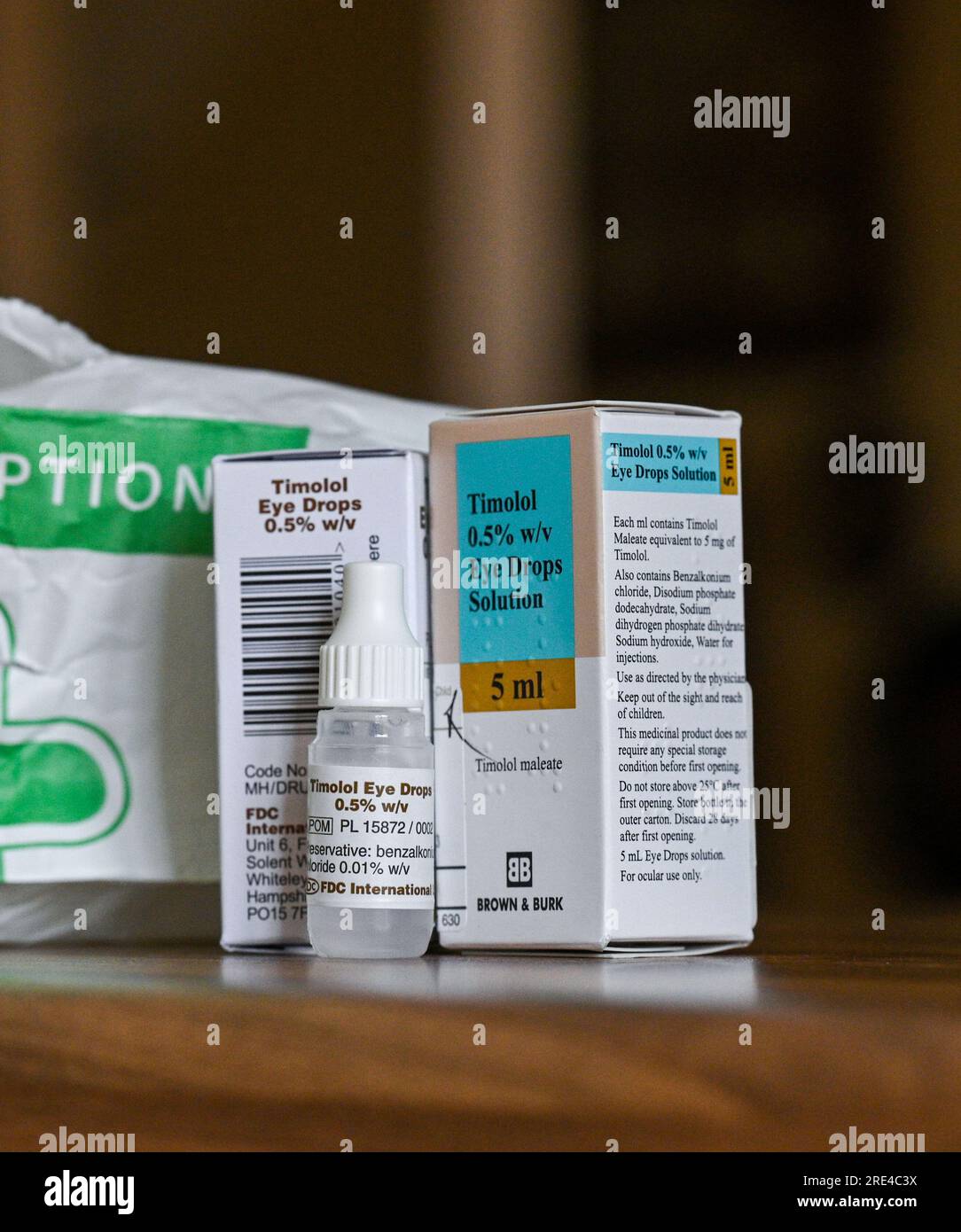 Prescription Timolol eye drops for treatment of high pressure inside