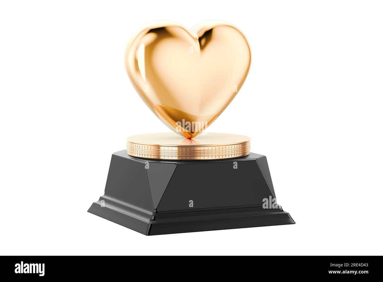 Golden Heart Award Trophy Pedestal. 3d Rendering isolated on white