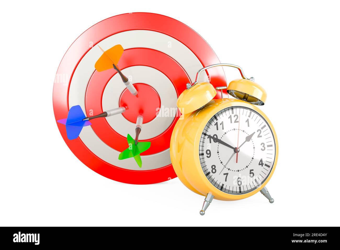 Target with alarm clock, 3D rendering isolated on white background