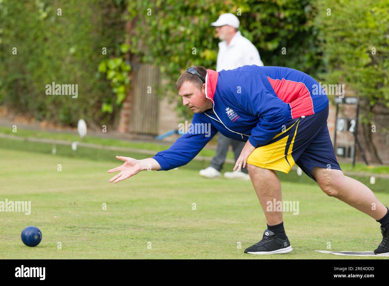 Wayne Willgress lawn and indoor bowls player playing in a county match at Staniforth Bowls Club, Thetford, UK Stock Photo