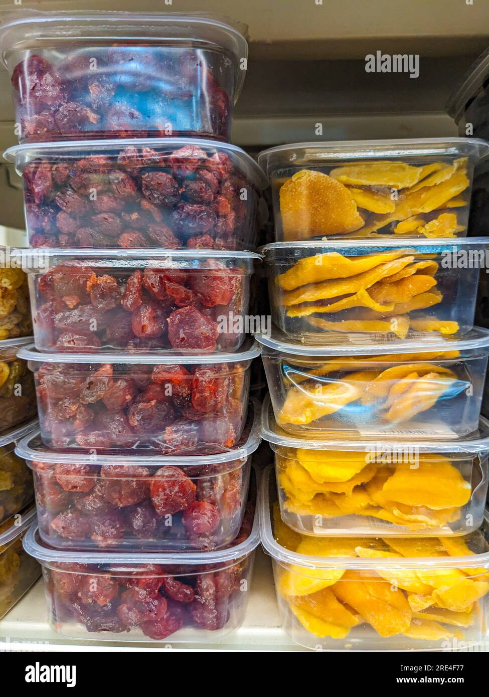 Dried fruits in the store freezedried cherries and mangoes in