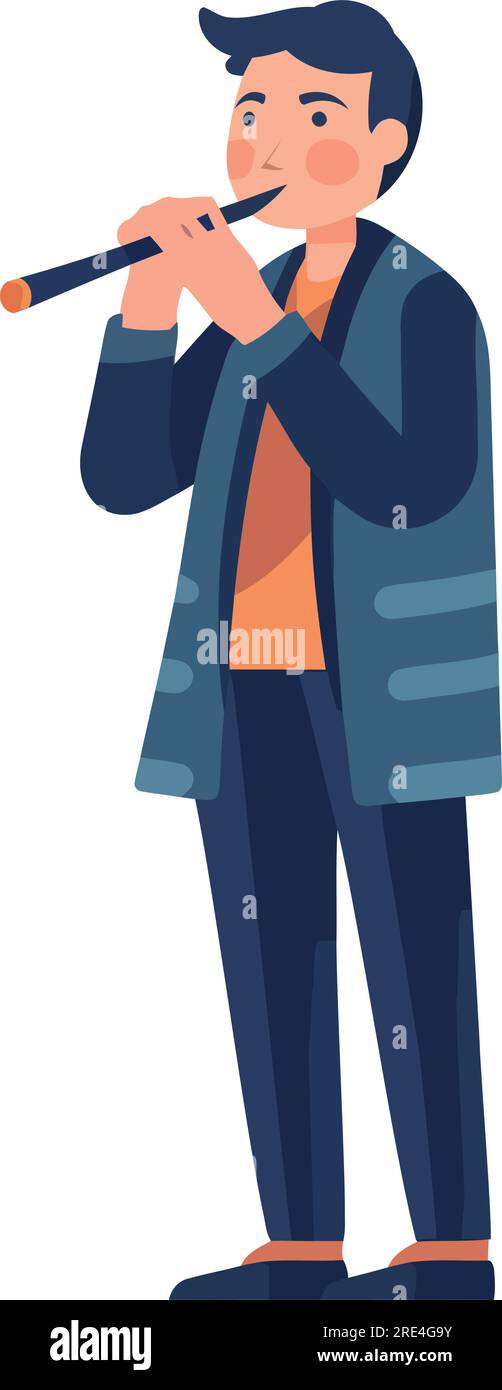 man playing flute in modern silhouette over white Stock Vector