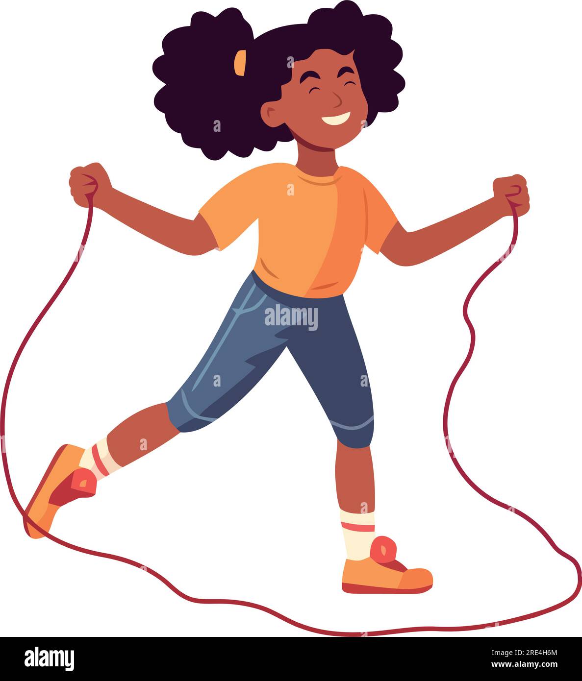 Jumping rope is a fun activity for everyone over white Stock Vector